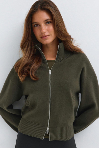 Knitted zip bomber cardigan