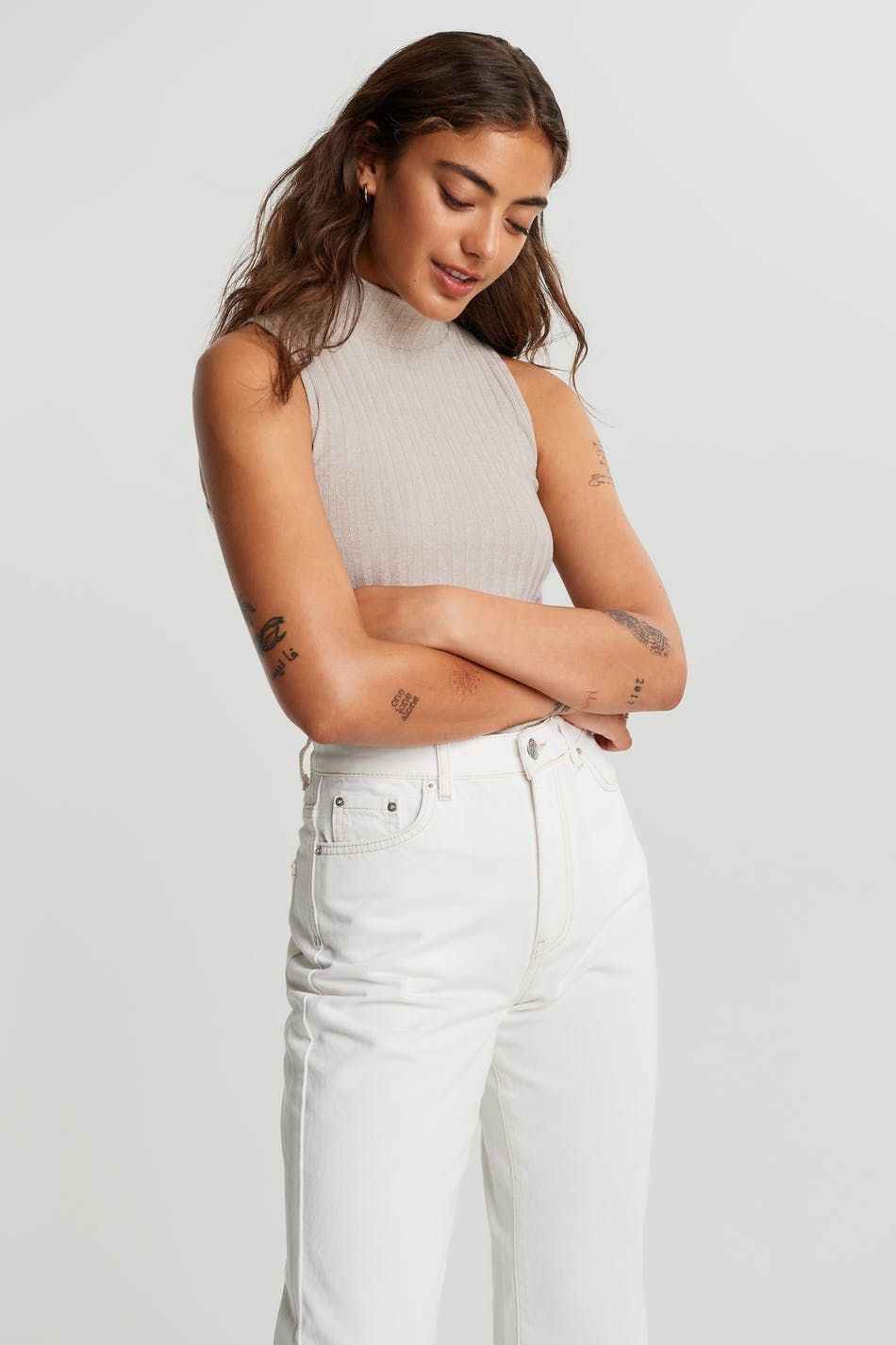 Tara rib tank - Beige mel