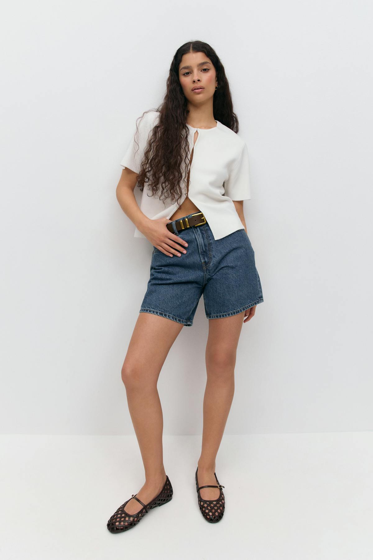 High waist denim shorts - Offblack