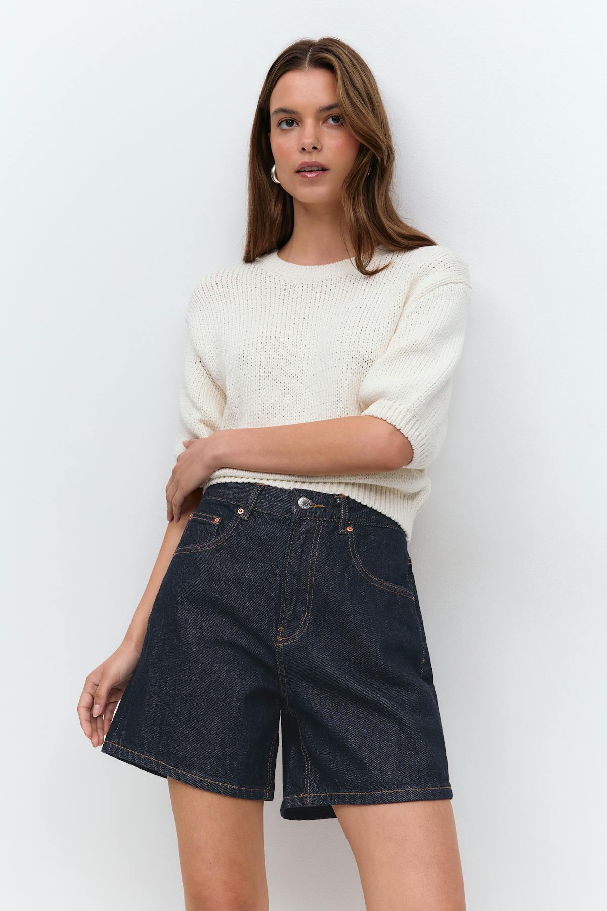 High waist denim shorts - Offblack