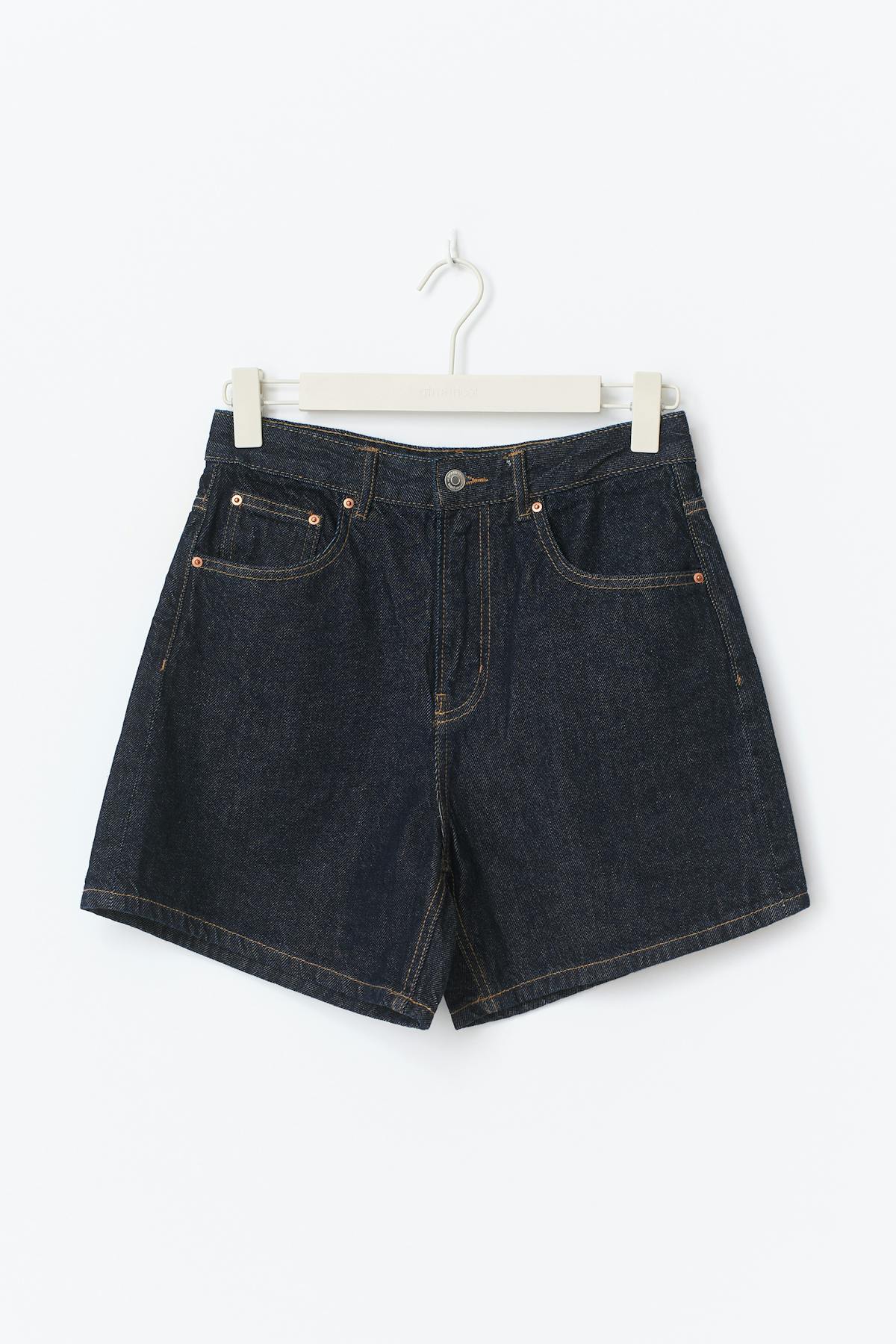 High waist denim shorts - Mid blue
