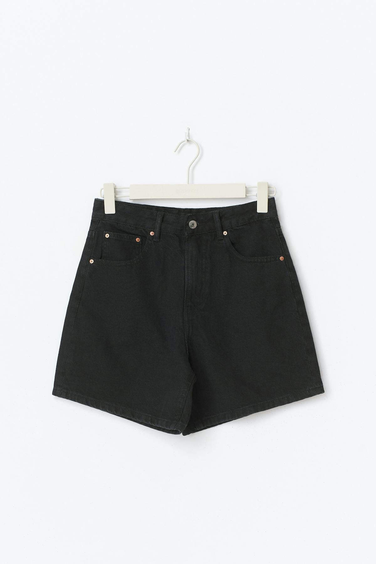 High waist denim shorts - Offblack