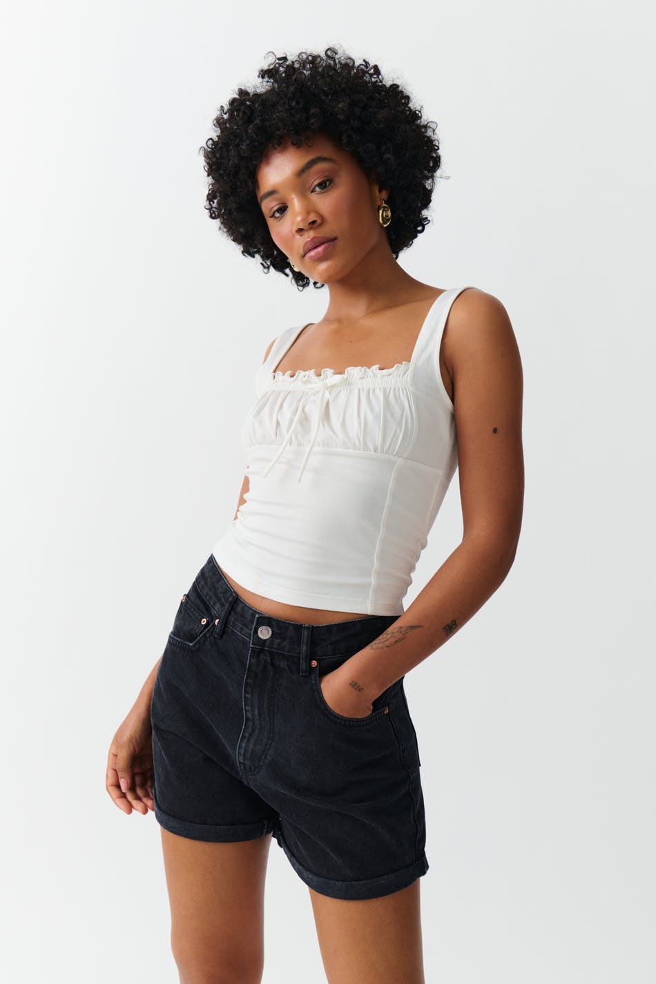 High waist denim shorts - Offblack
