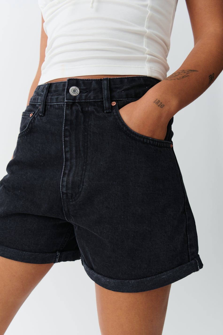 High waist denim shorts - Offblack