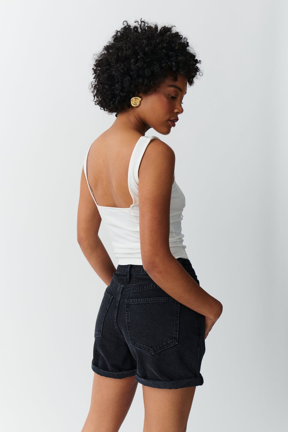 High waist denim shorts - Offblack