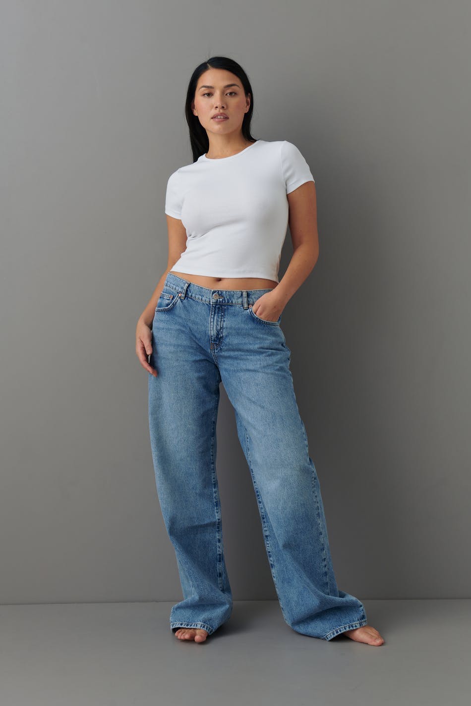 Low wide jeans - Mid blue