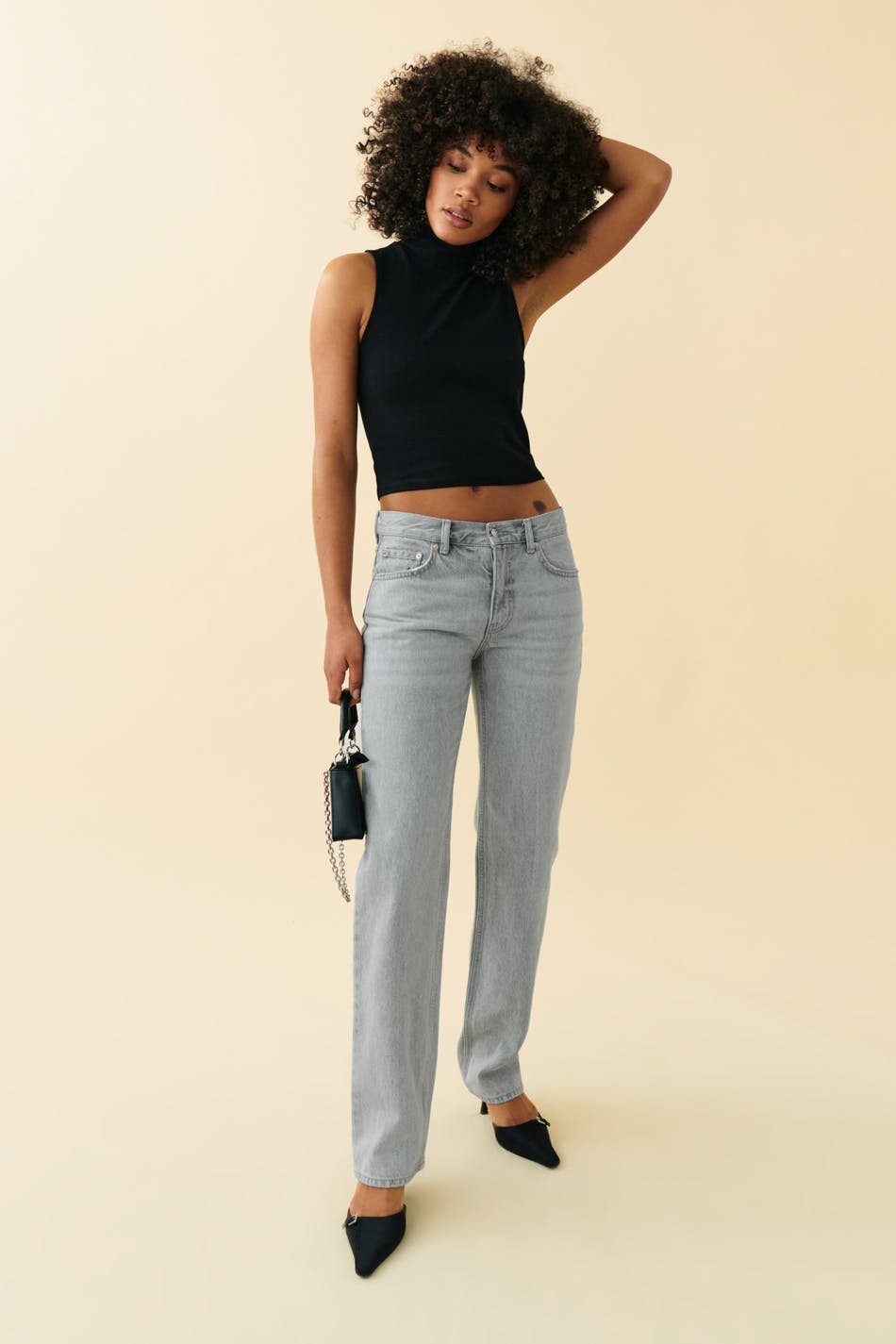 low straight jeans - Gris clair
