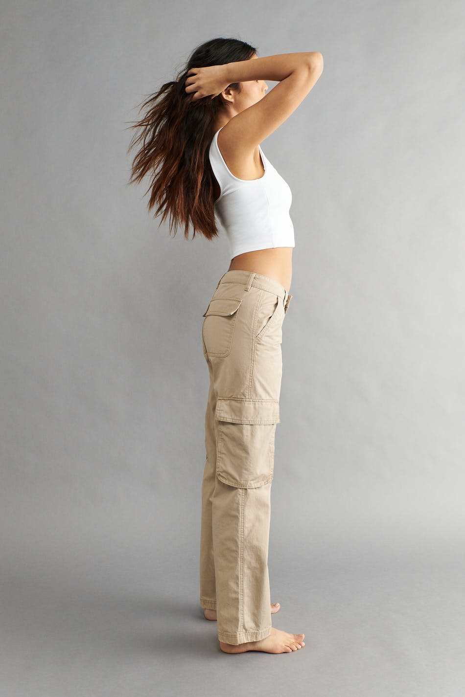 Low waist cargo jeans - Mud