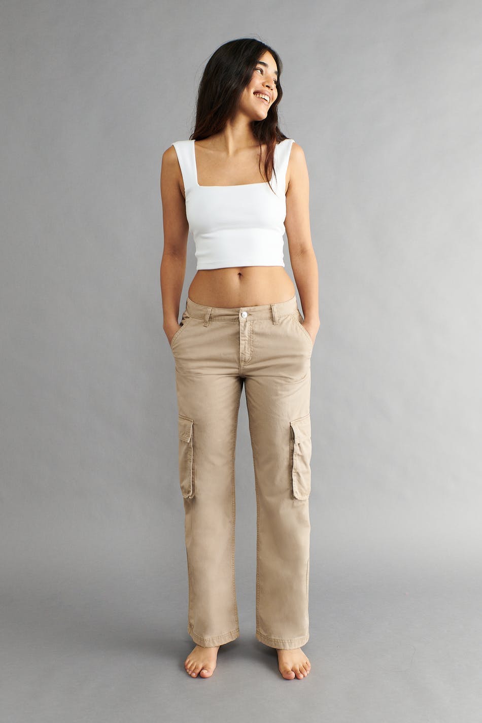 Low waist cargo jeans - Mud
