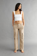 Low waist cargo jeans - Mud