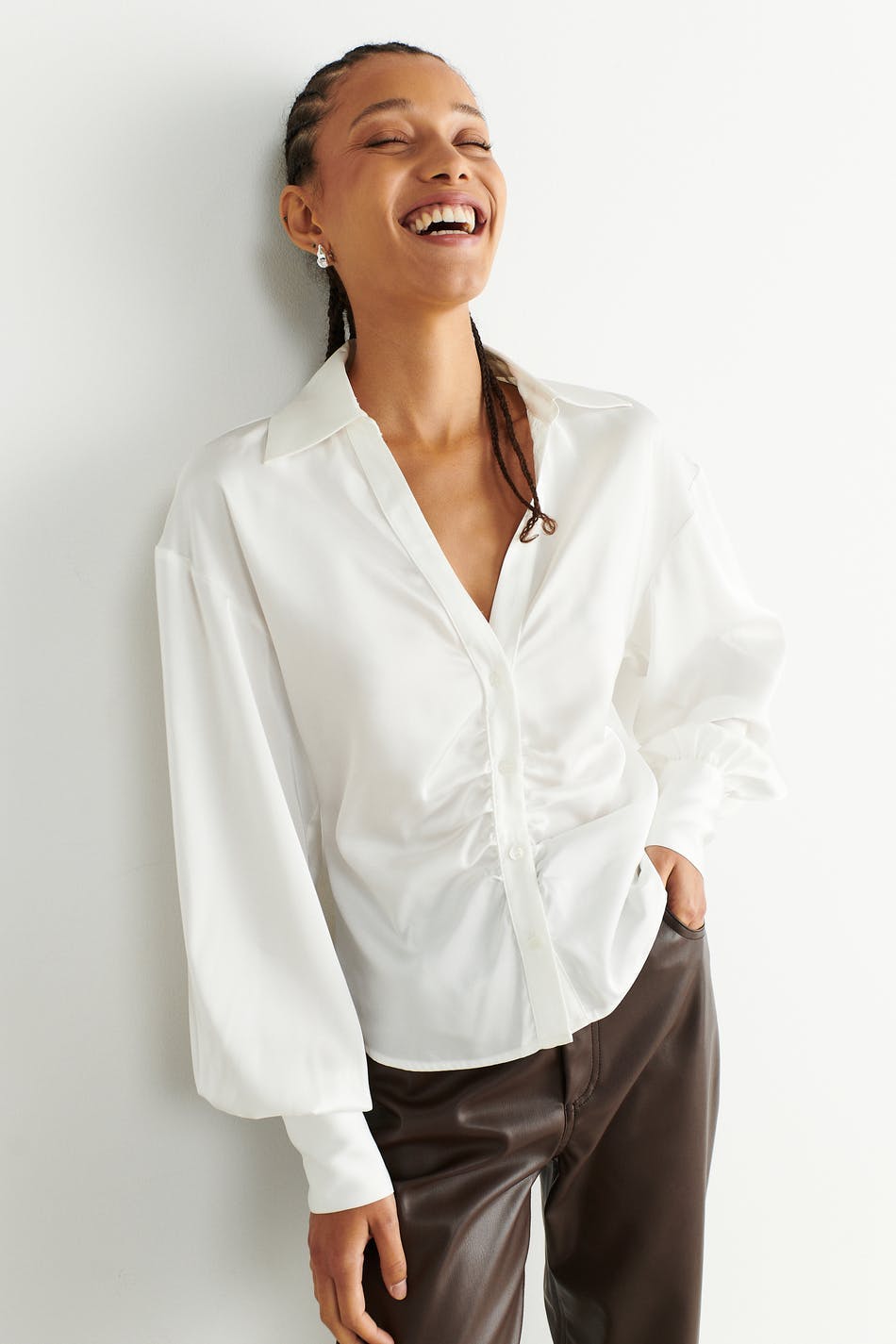 Satin blouse - Blanc cassé