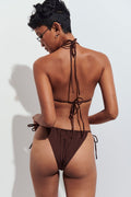 Shiny halterneck bikini triangle - Chicory coffee