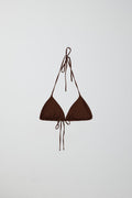 Shiny halterneck bikini triangle - Chicory coffee
