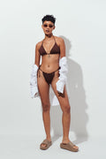 Shiny ruched tie bikini brief - Chicory coffee
