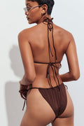 Shiny ruched tie bikini brief - Chicory coffee
