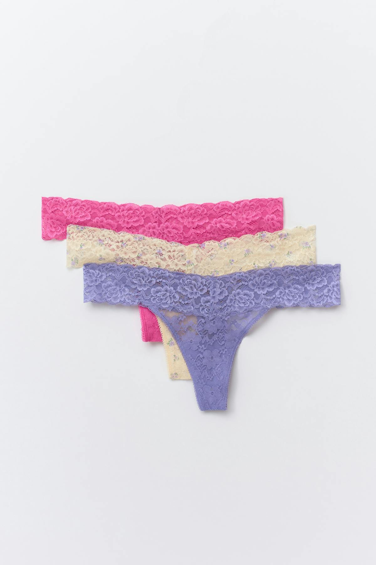 3-pack lace string - Blue/white