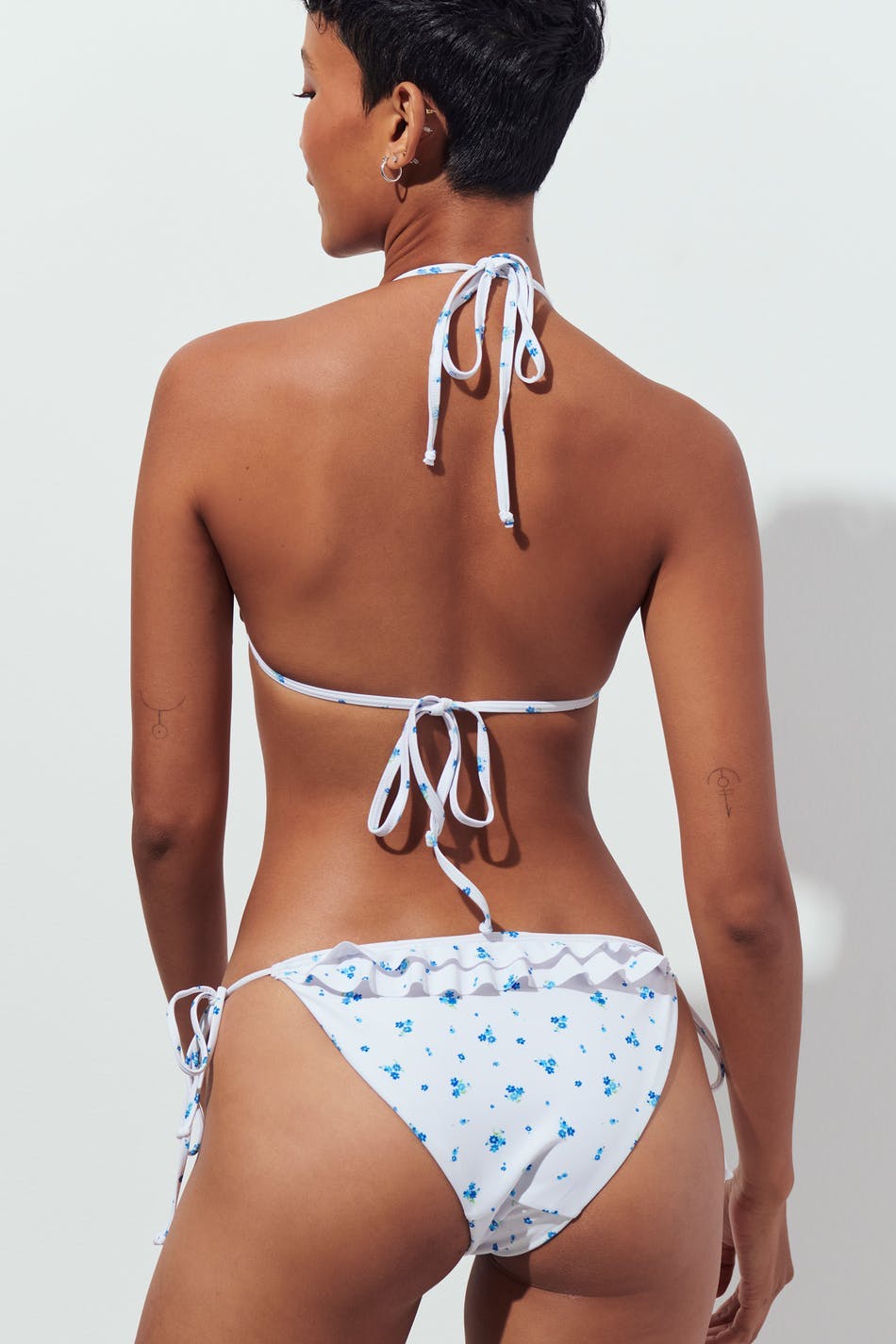 Frill tie bikini brief - Soft flower aop
