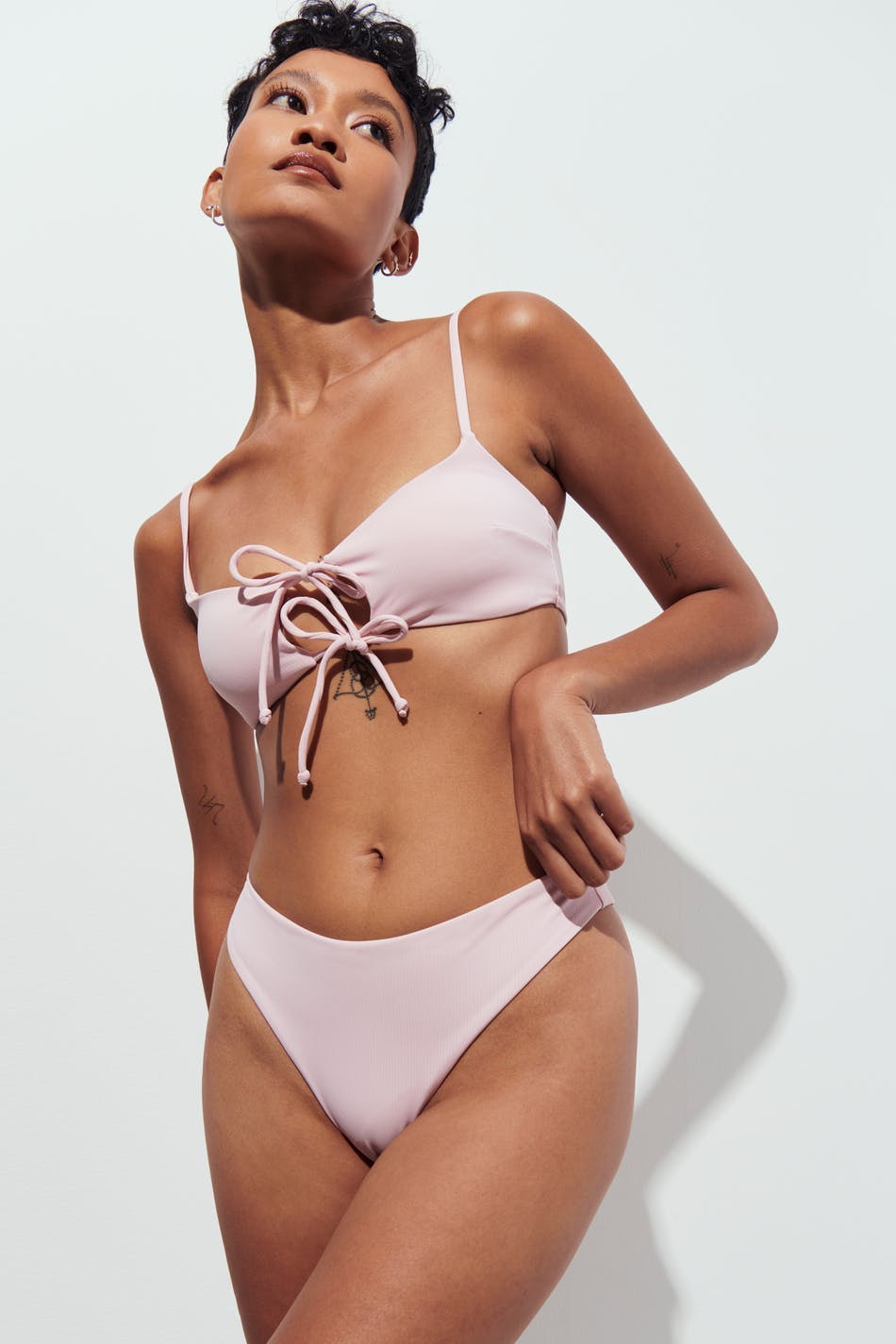 Rib tie bikini top - Chalk pink