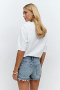 Low denim shorts - Blanc cassé