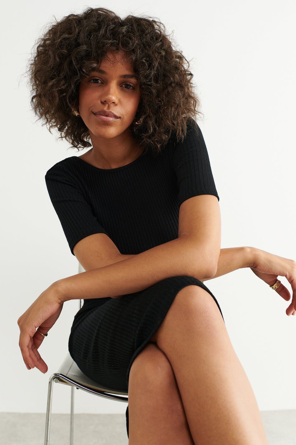rib dress - Noir