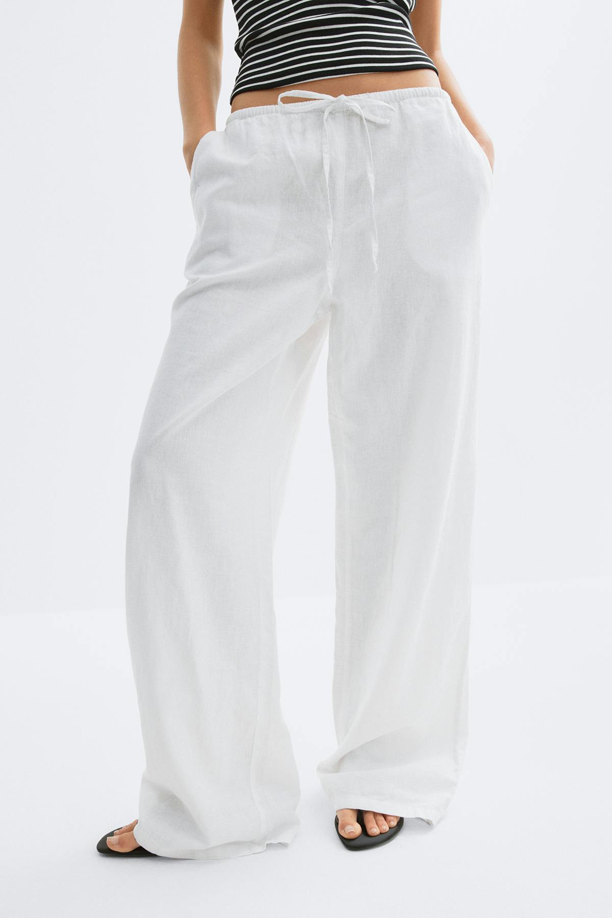 linen blend trousers - Blanc