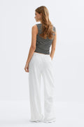 linen blend trousers - Blanc