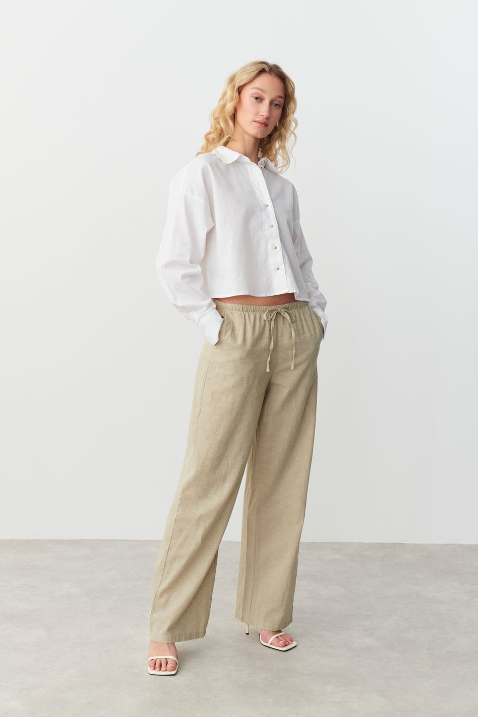 linen blend trousers - Blanc