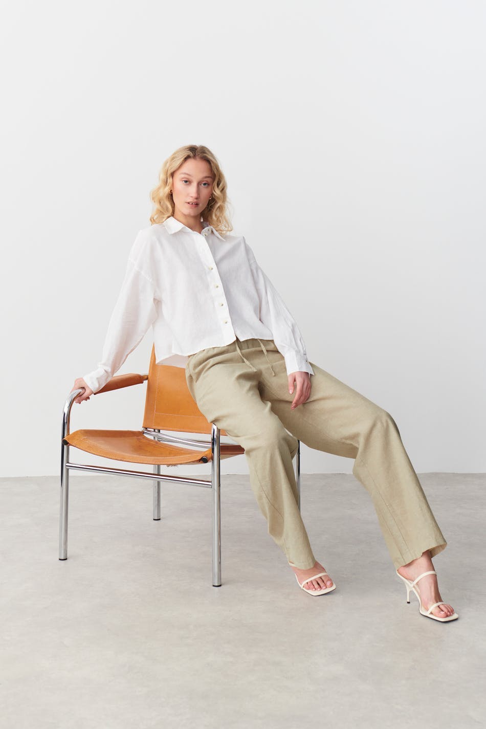 linen blend trousers - Blanc
