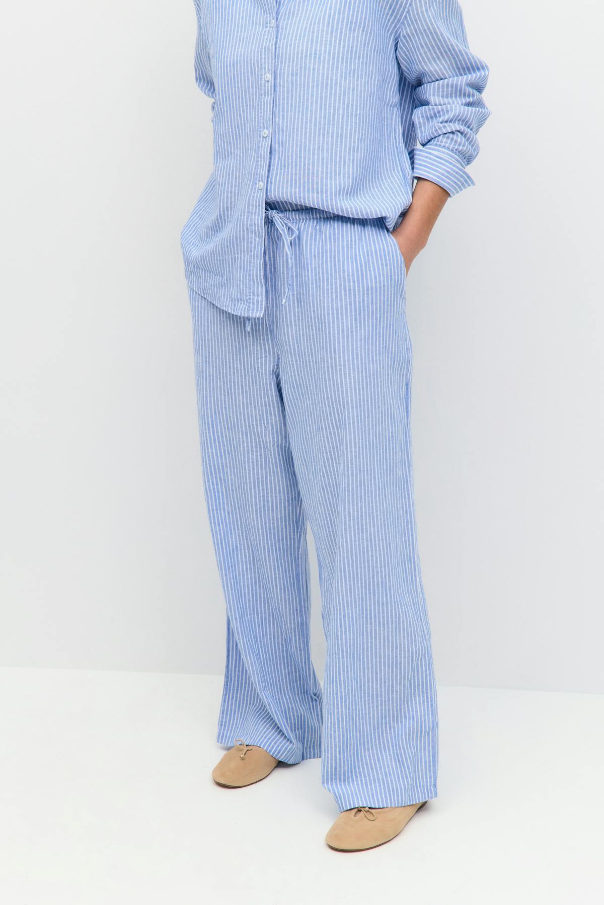 linen blend trousers - Zen blue