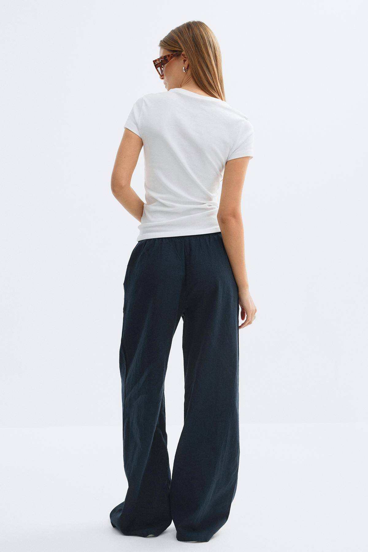 linen blend trousers - Noir