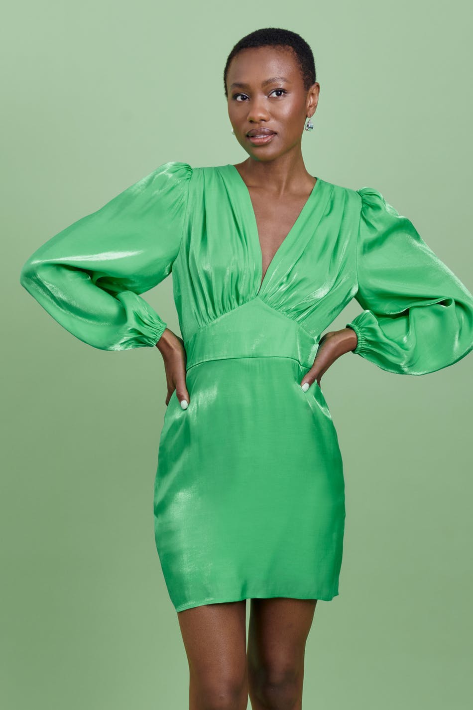 Puff sleeve mini dress - 645 poison gree
