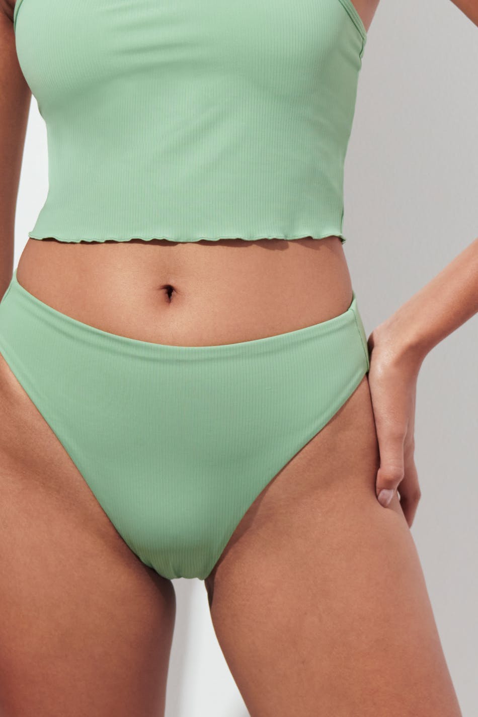 Rib highwaist bikini brief - Mineral green