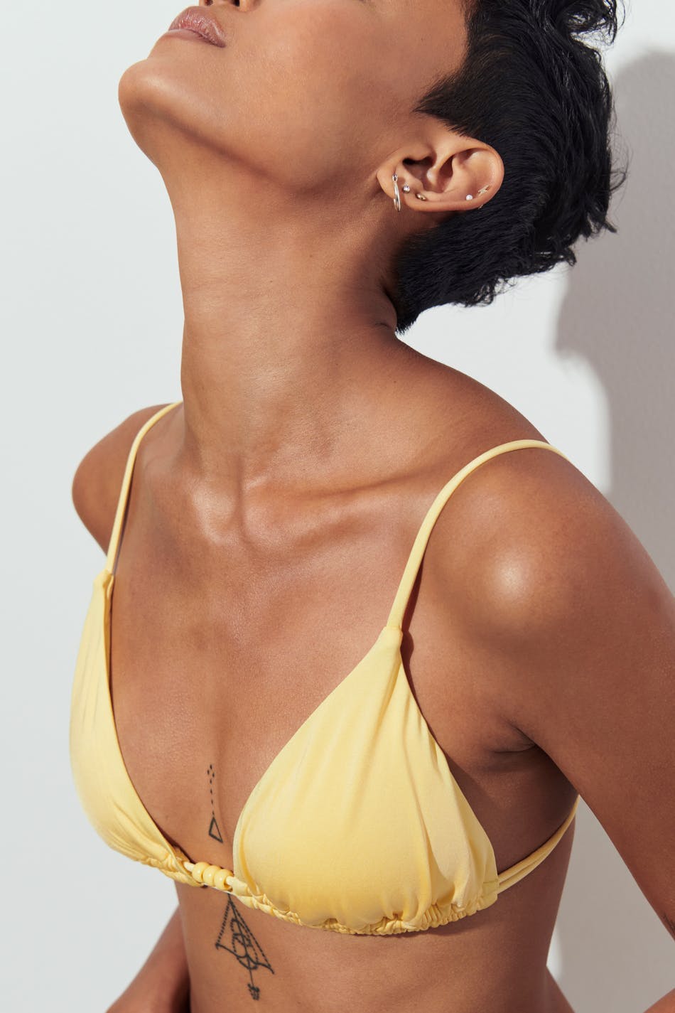 Shiny tie triangle bikini top - Pale banana