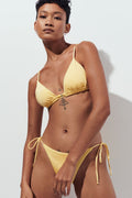 Shiny tie triangle bikini top - Pale banana