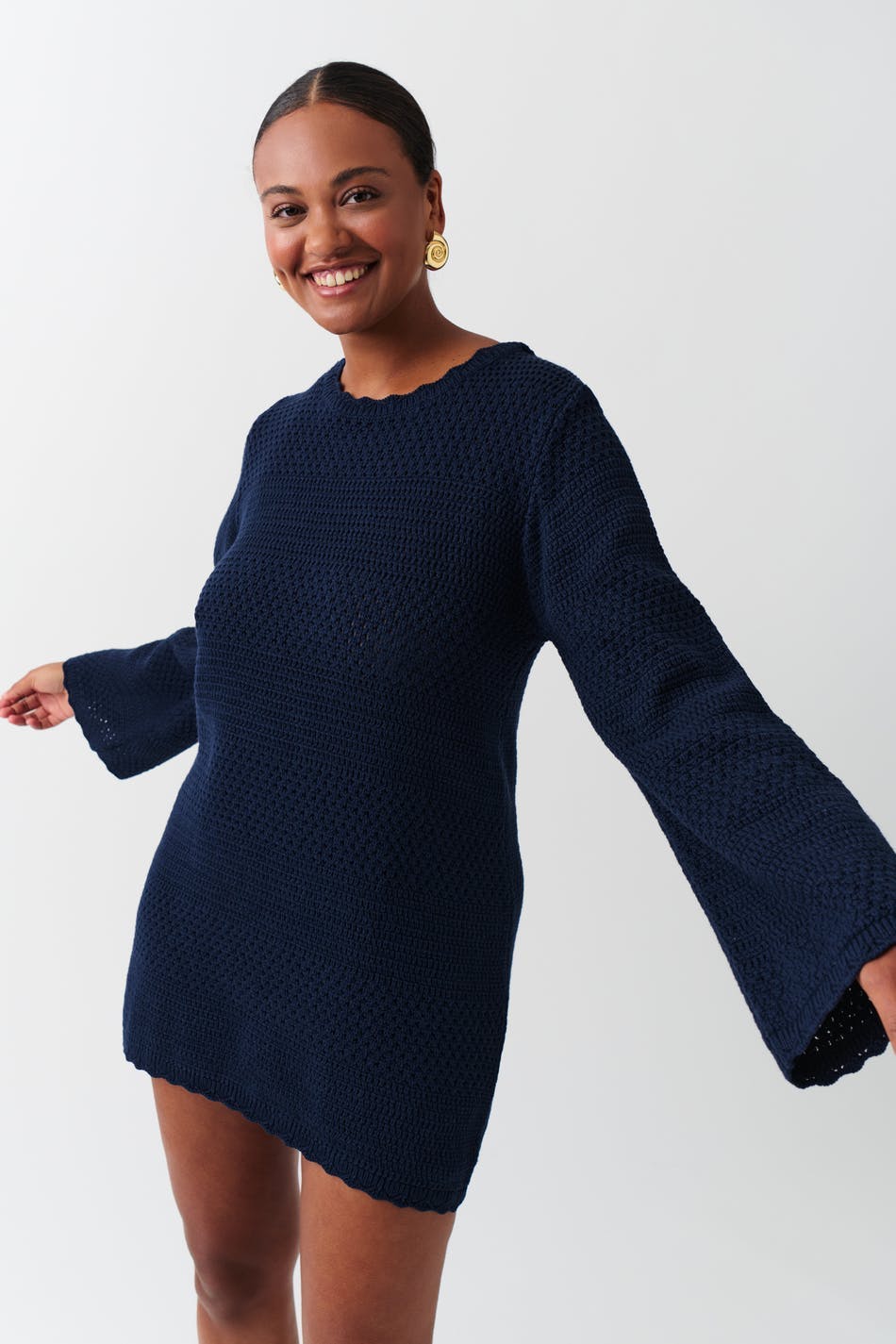 Open back crochet dress - Navy blazer