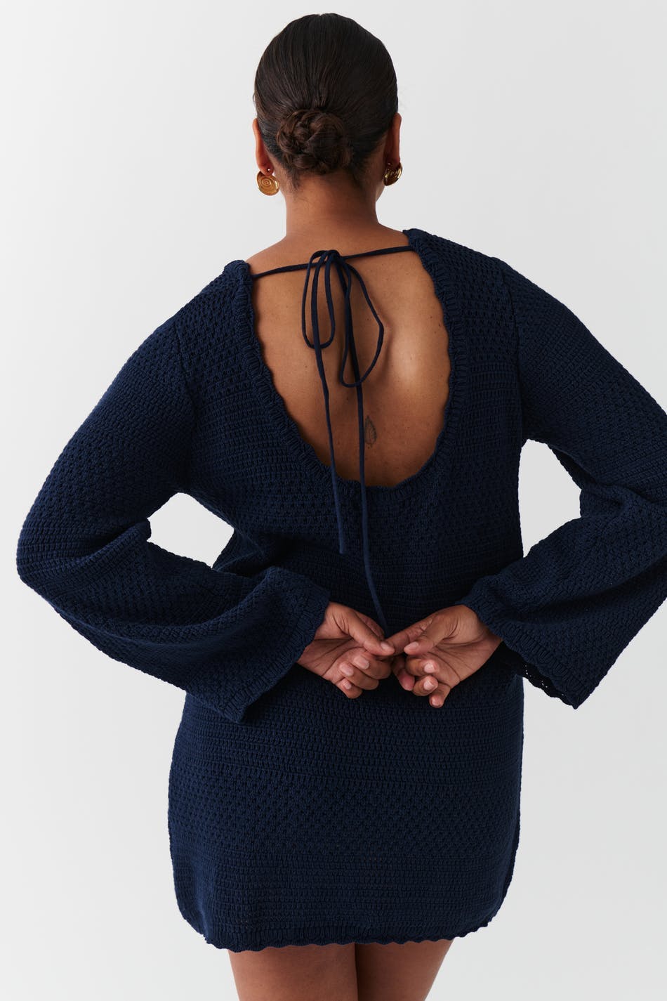 Open back crochet dress - Navy blazer