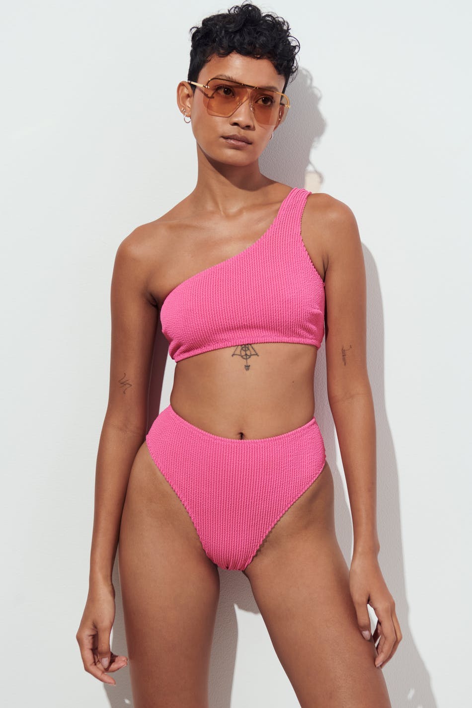 One shoulder bikini top - Azalea pink