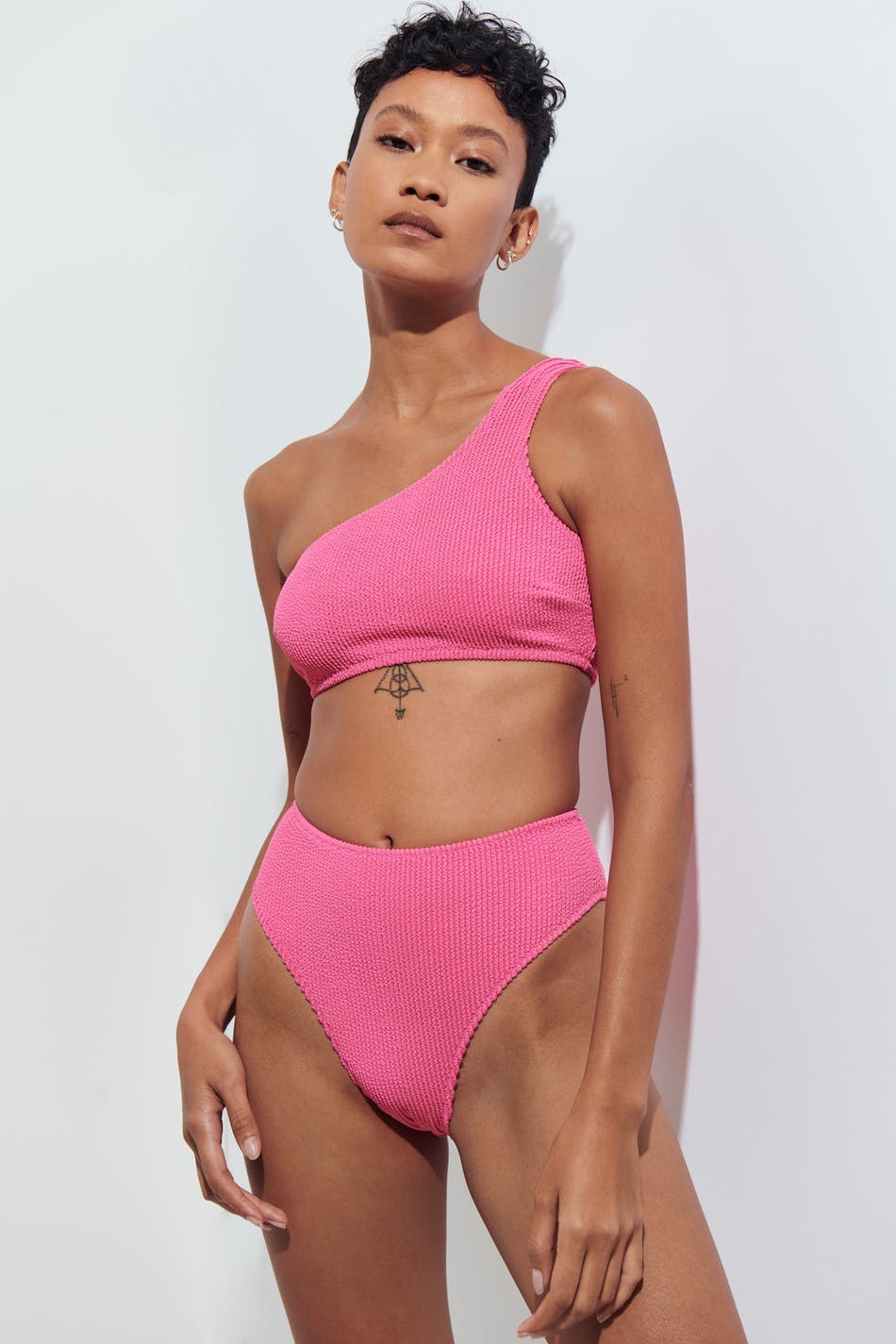 Shirred highwaist bikini brief - Azalea pink