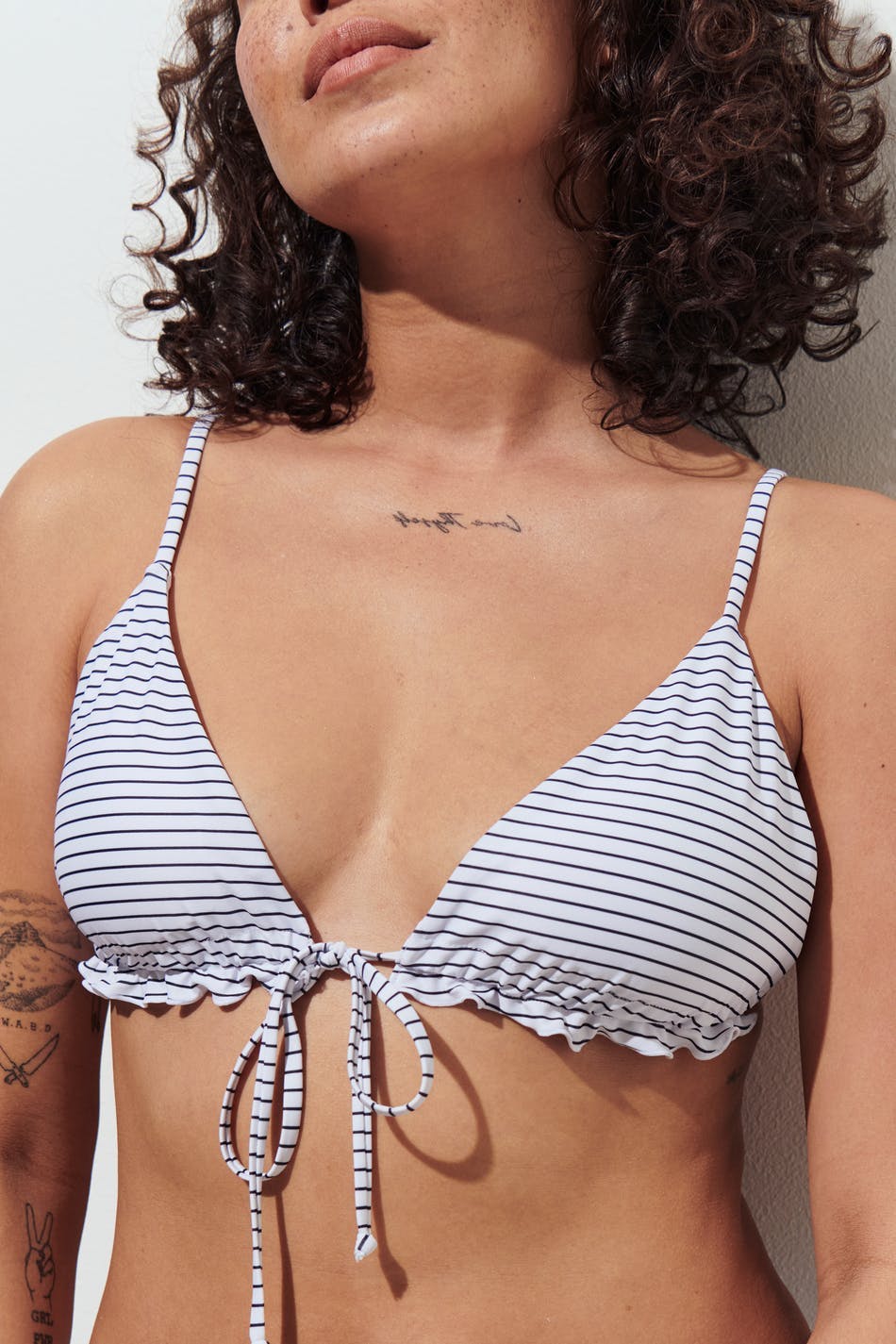 Frill strap bikini triangle - White/stripe