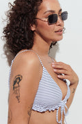 Frill strap bikini triangle - White/stripe