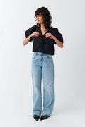 Straight high waist jeans - Lt blue destroy
