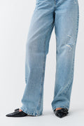 Straight high waist jeans - Lt blue destroy