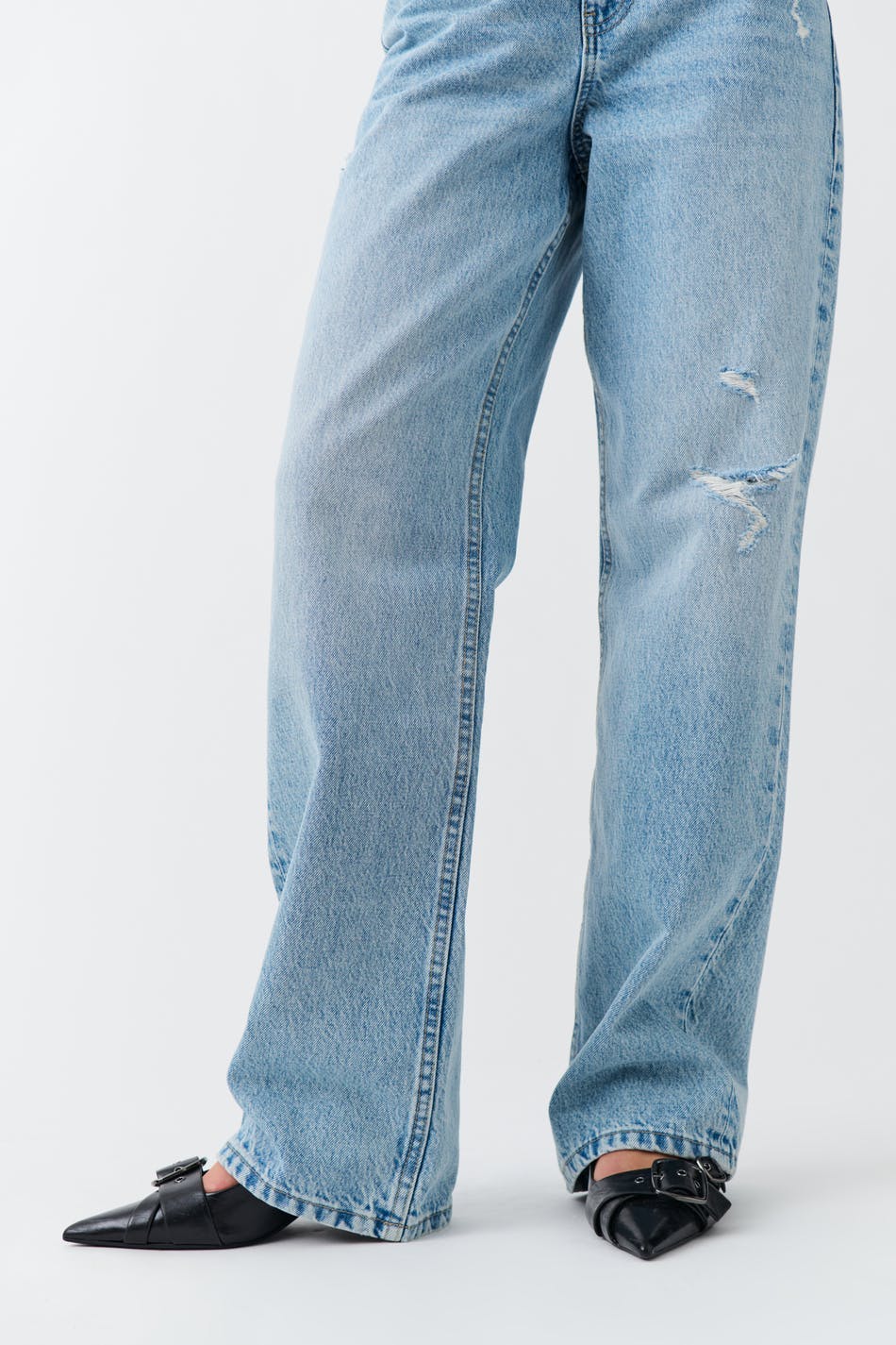 Straight high waist jeans - Lt blue destroy