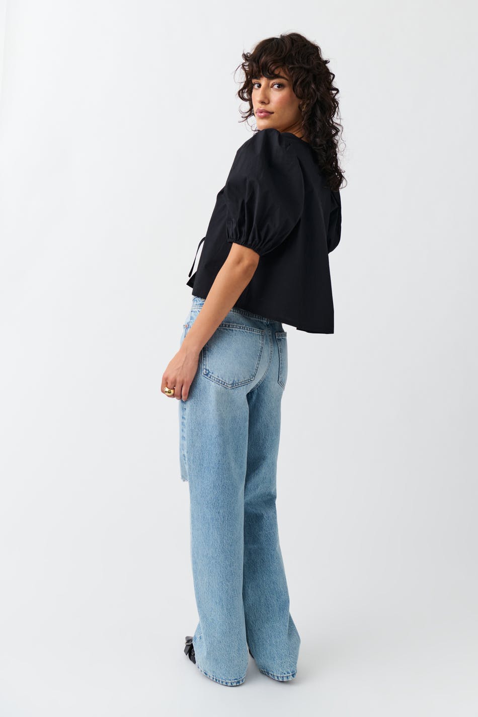 Straight high waist jeans - Lt blue destroy