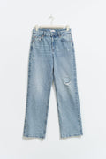 Straight high waist jeans - Lt blue destroy