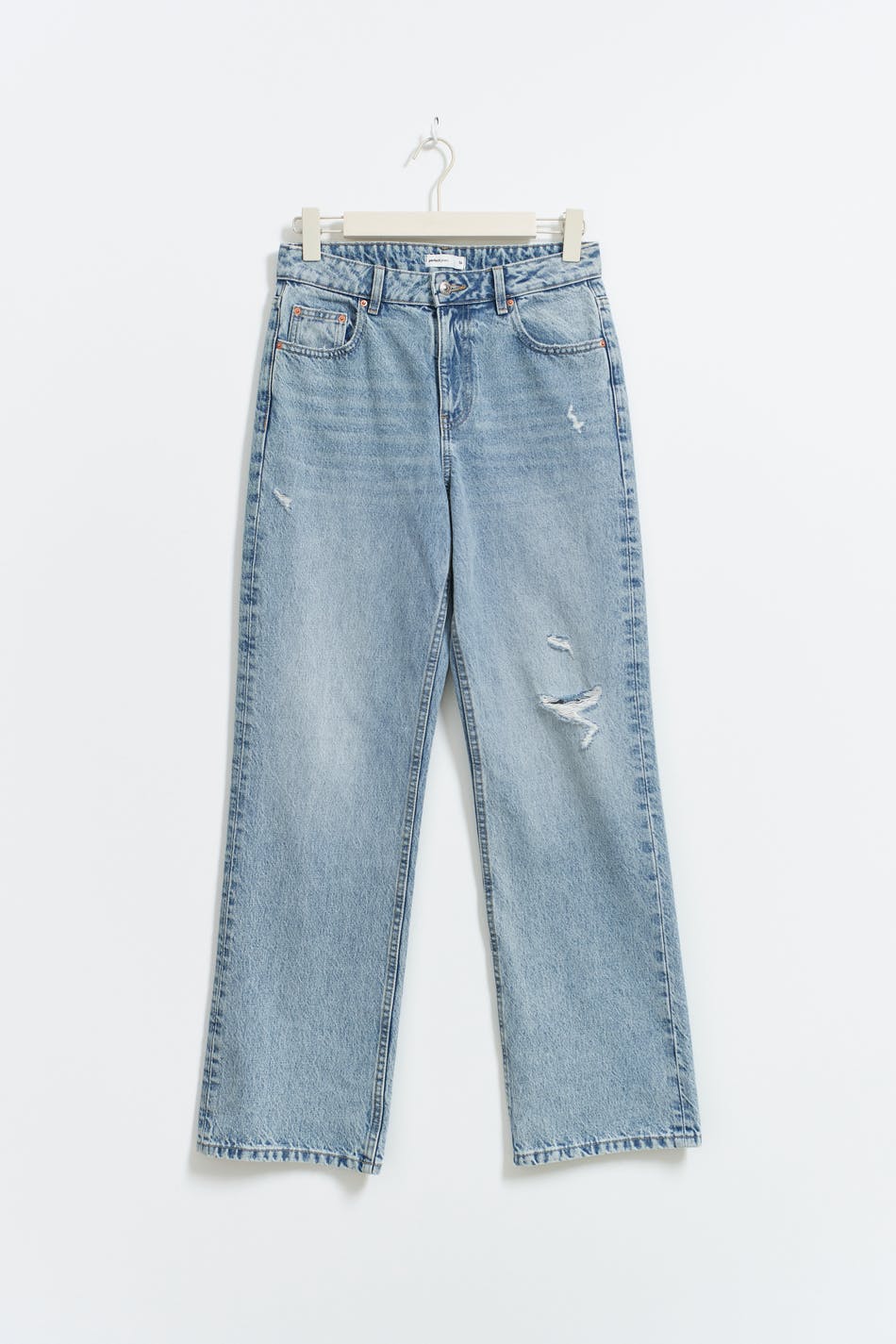 Straight high waist jeans - Lt blue destroy