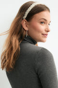 pleated pearl headband - Blanc