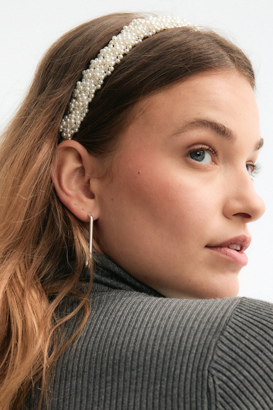 pleated pearl headband - Blanc