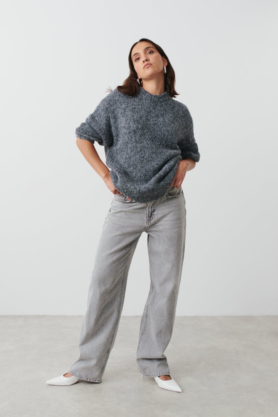 Chunky knitted sweater - Dk grey melange