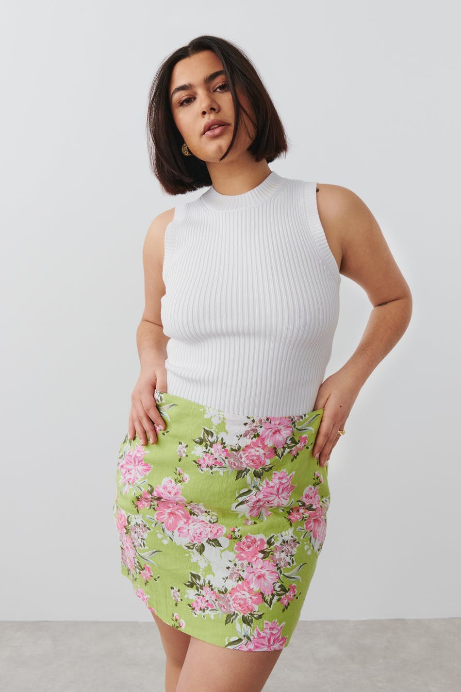 Linen blend skirt - Pink climbing